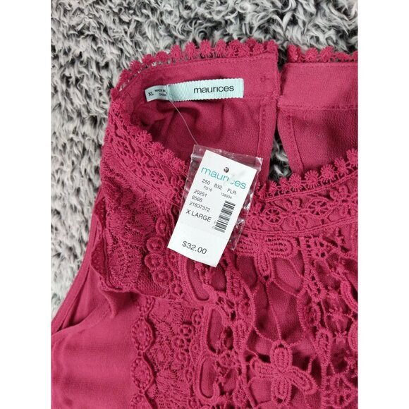 MAURICES Sleeveless Top Womens SZ XL Crochet Trim Raspberry Lagen Coquette Fairy - Picture 6 of 9